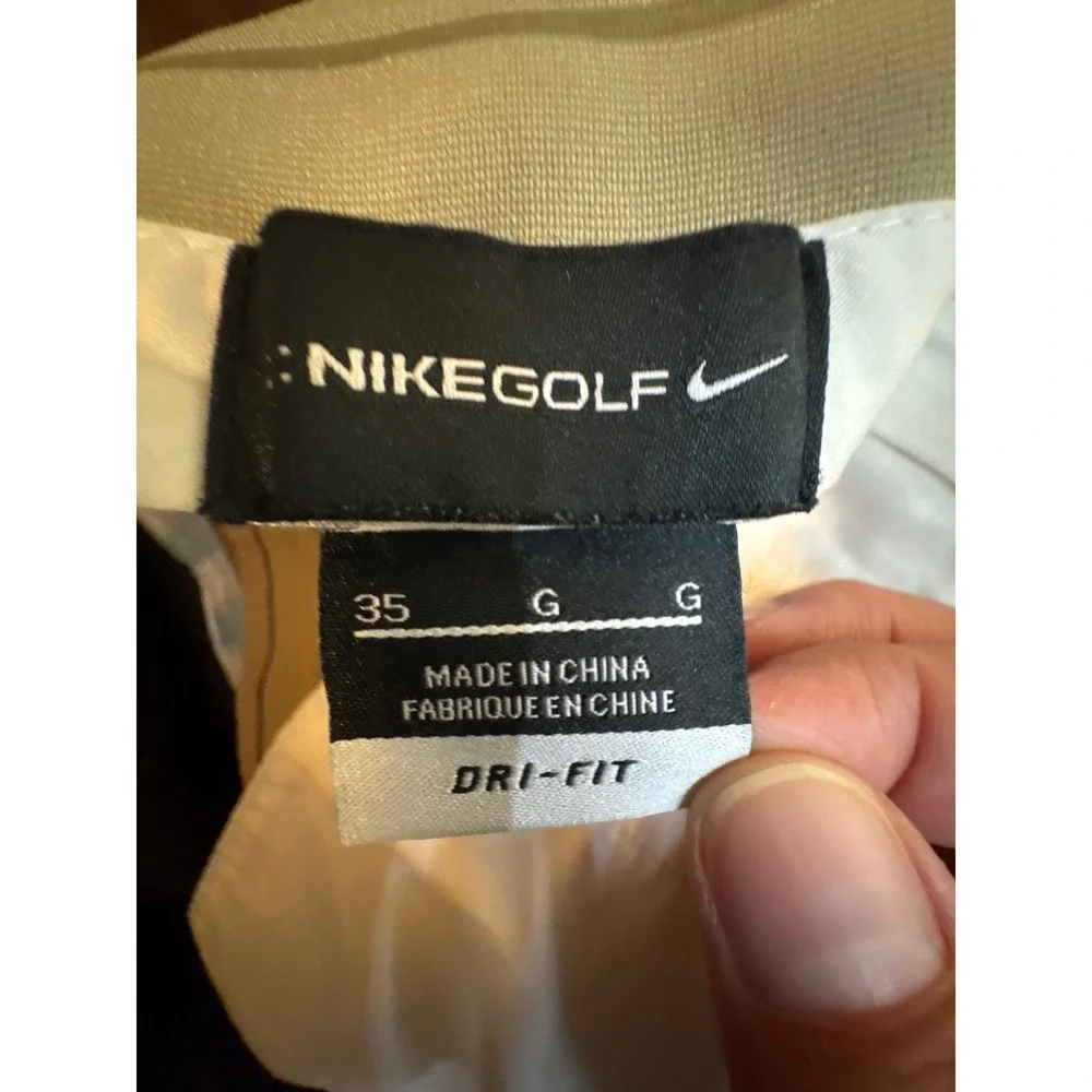 Nike Golf Dri-FIT Pleated Shorts Mens 35 Khaki Tan Swoosh Logo Activewear Casual